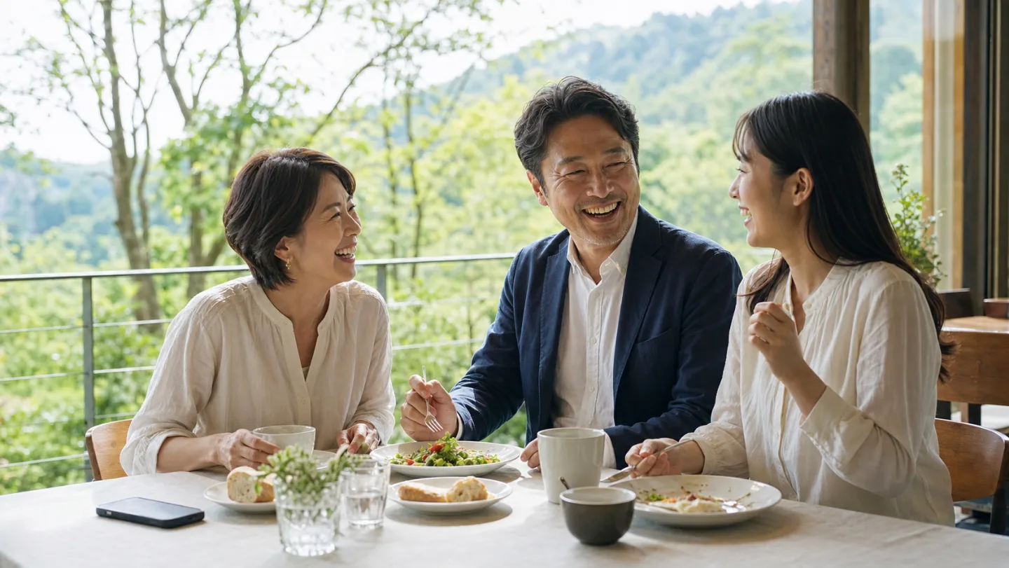 家族との食事を楽しむ経営者