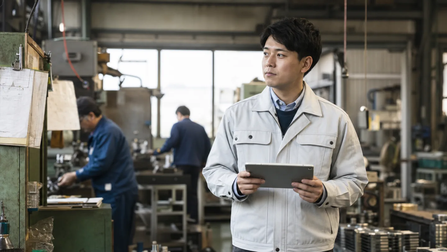 受け継いだ工場で改善を考える若い経営者