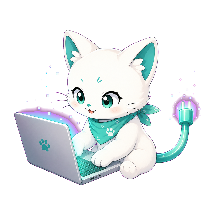 PC作業中のミライネコ